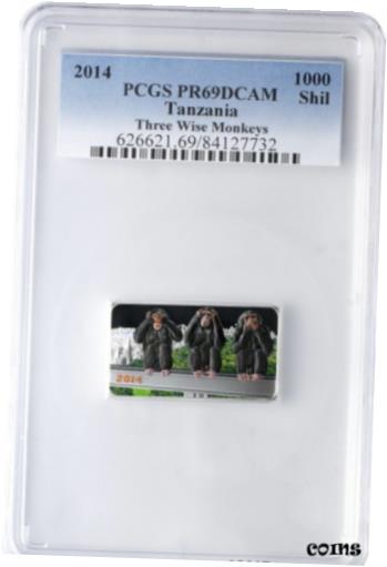 【極美品/品質保証書付】 アンティークコイン コイン 金貨 銀貨 送料無料 Rare 2014 Tanzania Large Proof 1 OZ Silver 1000 Francs 3 Wise Monkeys-PCGS PR 69