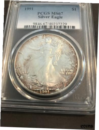 1991 Silver Eagle PCGS MS67 Incredible Toning Rainbow Deep golden toning front※関税は当ショップ負担（お客様負担無し）※全国送料無料・海外輸送無料※商品の状態は画像をご確認下さい（極美品・目立った汚れ無し）※輸入品の為英語表記となります※その他ご不明点はお気軽にお問合せ下さい！[ご購入前に必ずお読み下さい]親切丁寧に、商品到着までサポート対応させていただきます。■パソコンの画像・画質により色や素材感が、実際の商品と多少異なる場合がございますので予めご了承くださいませ。■お客様のご都合（程度の解釈相違を含む）による商品のご購入後のキャンセル返品は、原則としてお受け致しておりません。未払いのまま2日以上連絡が取れない場合はキャンセルさせて頂きます。その場合、事務局側が自動的に「非常に悪い」の評価を付けてしまいますのでご注意ください。※お支払い頂いた場合は連絡は不要です。※他ショップでも販売しておりますので、稀に在庫がない場合がございます。■不具合での返品は箱などすべてが到着時の状態になるものに限らせていただきます。※当店では不良品はすべて現物確認と不具合の確認を行い対応をさせて頂いております。■お客様のご都合によるご注文確定後の商品のキャンセルにつきましては承っておりません。また、ご入金確認後、またはご決済完了確認後のキャンセルにつきましては、ご注文総額の30％のキャンセル料をご請求させていただきます。■領収書二重発行やトラブル防止のため、領収書発行は行っておりません。事務局側が発行している「支払い明細」が正式な支払い証明となります。支払い明細画面を印刷したものが領収書の代わりになることを各税務署に確認済みです。■年末年始・連休の発送は、業者も休みになる関係でいつもより遅れます。■輸送時の破損の場合は配送業者への報告を行って下さい。報告なしでの対応はできません。■日祝日は定休日とさせていただいております。連絡・発送が出来ませんのであらかじめご了承お願いいたします。■内容は必ずお読みになってからお買い求め下さいますようお願い致します。※在庫状況は常に更新をしておりますが、当社は複数店舗で在庫を共有しているため、ご注文を頂きましても稀に欠品している場合がございます。その際は誠に申し訳ございませんが、その旨をメールまたはお電話にてご連絡させていただきます。ご理解いただけますようお願い申し上げます。親切・丁寧にお取引させていただきますのでよろしくお願いします。 品質保証について 当店の商品の、品質保証についてご紹介いたします。 ▽品質保証書 お買い上げいただく全ての商品に「WORLD RESOURCE品質保証書」をおつけいたします。 これは、WORLD RESOURCEが販売した商品であることを保証するものです。大切に保管してください。 ▽標準保証に関して 当店でご購入頂きました商品は7日以内の標準保証サービスが付属致します。 ※ご購入日につきましては、製品の品質保証書に記載の日付にて確認させていただきます。 ※保証は通常利用時のみの対応となります。 ※ご購入日の確認を致しかねる場合は有償となります。品質保証書は大切に保管して下さい。POINT01　品揃え一番店を目指して 「期待に答えるお店づくりと、時代に合わせたサービスをご提供致します。」 POINT02　多種多様な商品レパートリー 「幅広く、世界の商品をご用意しております。」 POINT03　きっと見つかる！新しい発見 「テレビや雑誌で紹介されたアイテムもいちはやく。」 モットー：丁寧な接客対応 その道数十年のスタッフだからこそできる、“豊富な知識”に基づく商品のご提案。 お探しの商品はお気軽にスタッフにお尋ねください。 「以前は、商品ページあったけど、、、見つからない。」 「初めてアンティークコインの購入をしますが大丈夫ですか？」 「この年代の商品を探していますが、おすすめはありますか？」 「友人にアンティークコインを送りたいけど、おすすめありますか？」 等など、困ったときの質問にも、しっかり対応・お調べ致します。 取寄せ、取り置き等もできますので、商品一覧で見つからなかった商品でも、 スタッフまでお気軽にご相談下さい。 【お問い合わせはお気軽にどうぞ】 suport@world-resource.net