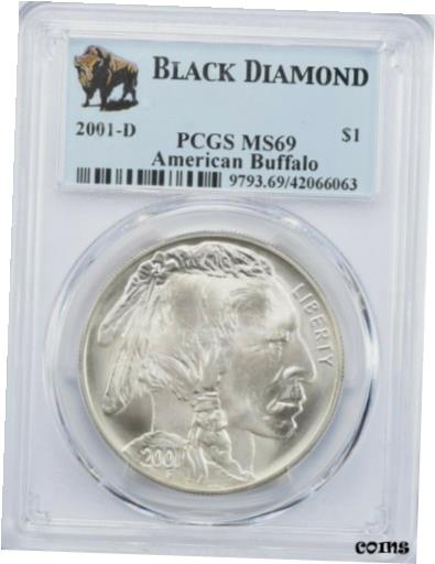 【極美品/品質保証書付】 アンティークコイン コイン 金貨 銀貨 [送料無料] 2001-D American Buffalo Silver Dollar PCGS MS-69 Black ..