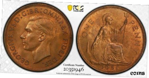 ڶ/ʼݾڽա ƥ    [̵] UK Great Britain 1951 Penny Cent PCGS MS65RB Scarce in Gem Condition!