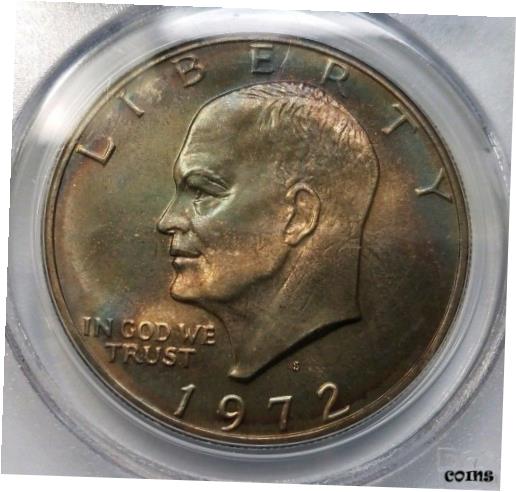 ڶ/ʼݾڽա ƥ    [̵] 1972 S Eisenhower IKE PCGS MS 66 SILVER Dollar Blue Two Sided Toning Toned Coin