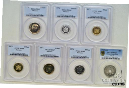 ڶ/ʼݾڽա ƥ    [̵] 7 PCGS Coins 1974 Morocco Dirham Santim, 1949 Brit W Africa MS68 MS67 19122