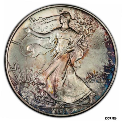 ڶ/ʼݾڽա ƥ    [̵] USA United States 1991 $1 Silver Eagle PCGS MS67 Beautiful Rainbow Color