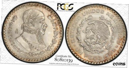 【極美品/品質保証書付】 アンティークコイン コイン 金貨 銀貨 [送料無料] Mexico 1 Peso 1963 MS65 PCGS silver KM#459 Blast White Orange Edge
