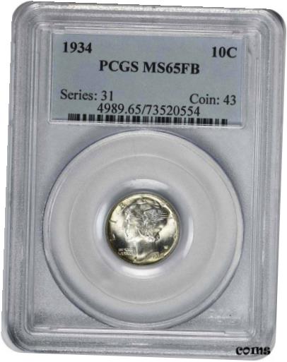 【極美品/品質保証書付】 アンティークコイン コイン 金貨 銀貨 [送料無料] 1934 Mercury Silver Dime MS65FB PCGS