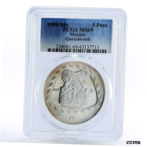 yɔi/iۏ؏tz AeB[NRC RC   [] Mexico 5 pesos Precolombina Quetzalcoatl Toltec MS69 PCGS silver coin 1998