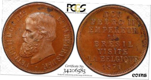 ڶ/ʼݾڽա ƥ    [̵] BRAZIL SPECIMEN BRONZE MEDAL 1871 Pedro II Visits Belgium PCGS SP63 BN TOP GRADE