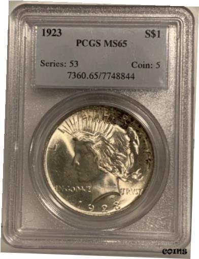 【極美品/品質保証書付】 アンティークコイン コイン 金貨 銀貨 送料無料 1923 Peace Dollar MS65 PCGS Certified Beautiful Lustrous Silver Light Toning