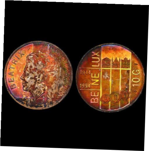 【極美品/品質保証書付】 アンティークコイン コイン 金貨 銀貨 送料無料 MS64 1994 Netherlands Silver 10 Gulden, PCGS Secure- Vivid Rainbow Toned