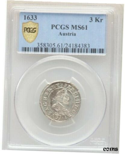 ڶ/ʼݾڽա ƥ    [̵] Austria, 1633 3 Kreuzer PCGS MS61, Graz Mint, Thirty Years War, Bright Minor !