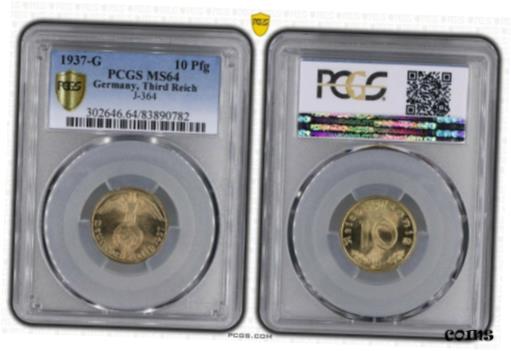 ڶ/ʼݾڽա ƥ    [̵] PCGS MS64 1937-G 10 Pfennig Pfg Germany, Third Reich J-364 WW2