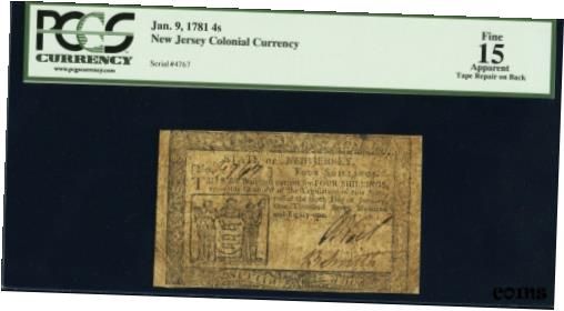 New Jersey Colonial Note Fr#NJ-199 January 9, 1781 4s PCGS 15 *8 Known*※関税は当ショップ負担（お客様負担無し）※全国送料無料・海外輸送無料※商品の状態は画像をご確認下さい（極美品・目立った汚れ無し）※輸入品の為英語表記となります※その他ご不明点はお気軽にお問合せ下さい！[ご購入前に必ずお読み下さい]親切丁寧に、商品到着までサポート対応させていただきます。■パソコンの画像・画質により色や素材感が、実際の商品と多少異なる場合がございますので予めご了承くださいませ。■お客様のご都合（程度の解釈相違を含む）による商品のご購入後のキャンセル返品は、原則としてお受け致しておりません。未払いのまま2日以上連絡が取れない場合はキャンセルさせて頂きます。その場合、事務局側が自動的に「非常に悪い」の評価を付けてしまいますのでご注意ください。※お支払い頂いた場合は連絡は不要です。※他ショップでも販売しておりますので、稀に在庫がない場合がございます。■不具合での返品は箱などすべてが到着時の状態になるものに限らせていただきます。※当店では不良品はすべて現物確認と不具合の確認を行い対応をさせて頂いております。■お客様のご都合によるご注文確定後の商品のキャンセルにつきましては承っておりません。また、ご入金確認後、またはご決済完了確認後のキャンセルにつきましては、ご注文総額の30％のキャンセル料をご請求させていただきます。■領収書二重発行やトラブル防止のため、領収書発行は行っておりません。事務局側が発行している「支払い明細」が正式な支払い証明となります。支払い明細画面を印刷したものが領収書の代わりになることを各税務署に確認済みです。■年末年始・連休の発送は、業者も休みになる関係でいつもより遅れます。■輸送時の破損の場合は配送業者への報告を行って下さい。報告なしでの対応はできません。■日祝日は定休日とさせていただいております。連絡・発送が出来ませんのであらかじめご了承お願いいたします。■内容は必ずお読みになってからお買い求め下さいますようお願い致します。※在庫状況は常に更新をしておりますが、当社は複数店舗で在庫を共有しているため、ご注文を頂きましても稀に欠品している場合がございます。その際は誠に申し訳ございませんが、その旨をメールまたはお電話にてご連絡させていただきます。ご理解いただけますようお願い申し上げます。親切・丁寧にお取引させていただきますのでよろしくお願いします。 品質保証について 当店の商品の、品質保証についてご紹介いたします。 ▽品質保証書 お買い上げいただく全ての商品に「WORLD RESOURCE品質保証書」をおつけいたします。 これは、WORLD RESOURCEが販売した商品であることを保証するものです。大切に保管してください。 ▽標準保証に関して 当店でご購入頂きました商品は7日以内の標準保証サービスが付属致します。 ※ご購入日につきましては、製品の品質保証書に記載の日付にて確認させていただきます。 ※保証は通常利用時のみの対応となります。 ※ご購入日の確認を致しかねる場合は有償となります。品質保証書は大切に保管して下さい。POINT01　品揃え一番店を目指して 「期待に答えるお店づくりと、時代に合わせたサービスをご提供致します。」 POINT02　多種多様な商品レパートリー 「幅広く、世界の商品をご用意しております。」 POINT03　きっと見つかる！新しい発見 「テレビや雑誌で紹介されたアイテムもいちはやく。」 モットー：丁寧な接客対応 その道数十年のスタッフだからこそできる、“豊富な知識”に基づく商品のご提案。 お探しの商品はお気軽にスタッフにお尋ねください。 「以前は、商品ページあったけど、、、見つからない。」 「初めてアンティークコインの購入をしますが大丈夫ですか？」 「この年代の商品を探していますが、おすすめはありますか？」 「友人にアンティークコインを送りたいけど、おすすめありますか？」 等など、困ったときの質問にも、しっかり対応・お調べ致します。 取寄せ、取り置き等もできますので、商品一覧で見つからなかった商品でも、 スタッフまでお気軽にご相談下さい。 【お問い合わせはお気軽にどうぞ】 suport@world-resource.net