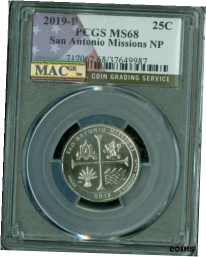 【極美品/品質保証書付】 アンティークコイン コイン 金貨 銀貨 [送料無料] 2019-P SAN ANTONIO QUARTER PCGS MS 68 PQ FINEST GRADE MAC SPOTLESS .