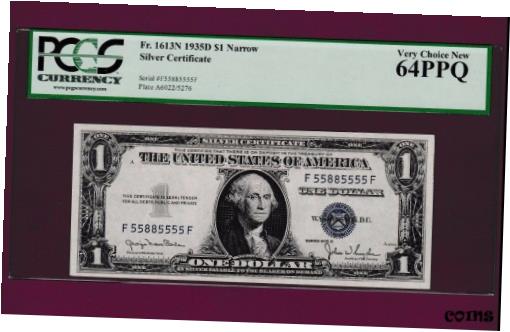 ڶ/ʼݾڽա ƥ    [̵] Fr.1613 N $1 1935 D SILVER CERTIFICATE NOTE TWO DIGITS SN W 55885555 F PCGS