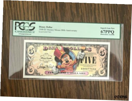 yɔi/iۏ؏tz AeB[NRC RC   [] Disney $5 Dollar 2008 A Series Mickey Band Leader PCGS 67 PPQ Superb Gem - Wow!