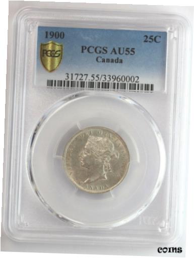  アンティークコイン コイン 金貨 銀貨  1900 Canada Silver 25 Cents Victoria KM-5 PCGS - AU55 68350h