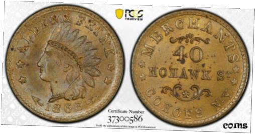 【極美品/品質保証書付】 アンティークコイン コイン 金貨 銀貨 [送料無料] MED023 New York--Cohoes. 1863 Alden & Frink. Rarity-9. Brass. PCGS MS63