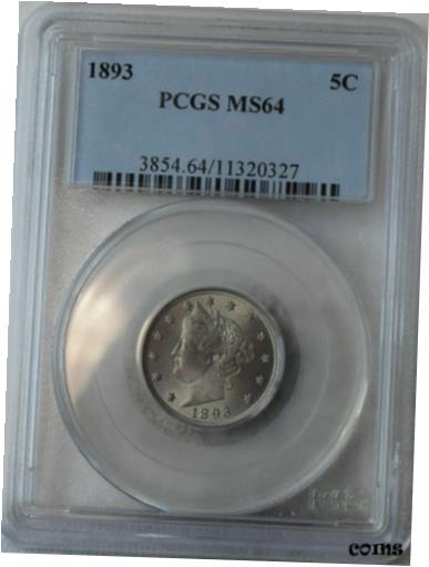 【極美品/品質保証書付】 アンティークコイン コイン 金貨 銀貨 [送料無料] 1893 PCGS MS64 Liberty Nickel, another gem with full corn, clean and lustrous