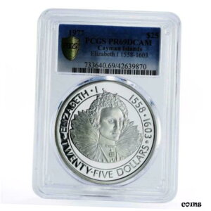 ケイマン諸島 25 ドル クイーン エリザベス 1 世 PR69 PCGS 銀貨 1977Cayman Islands 25 dollars Queen Elizabeth I PR69 PCGS silver coin 1977