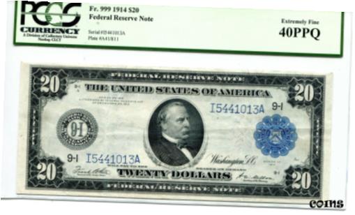 【極美品/品質保証書付】 アンティークコイン コイン 金貨 銀貨 [送料無料] 1914 $20 Federal Reserve Note Minneapolis FR #999 XF-40 PPQ PCGS Currency