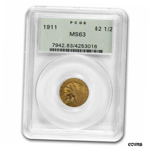 【極美品/品質保証書付】 アンティークコイン コイン 金貨 銀貨 [送料無料] 1911 $2.50 Indian Gold Quarter Eagle MS-63 PCGS (OGH) - SKU#234908