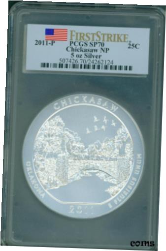 【極美品/品質保証書付】 アンティークコイン コイン 金貨 銀貨 [送料無料] 2011-P CHICKASAW AMERICA THE BEAUTIFUL ATB 5 OZ. SILVER PCGS SP70 FIRST STRIKE
