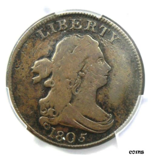【極美品/品質保証書付】 アンティークコイン コイン 金貨 銀貨 [送料無料] 1805 Small 5 Stems Draped Bust Half Cent 1/2C - PCGS Fine Detail - Rare Variety!