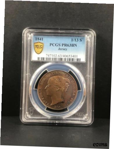  アンティークコイン コイン 金貨 銀貨  1841 Jersey 1/13 Shilling. PCGS PR 63 BN. Rare. Only 2 examples graded.