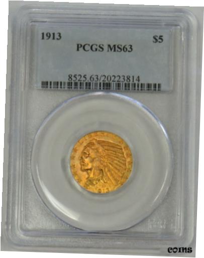 【極美品/品質保証書付】 アンティークコイン コイン 金貨 銀貨 [送料無料] 1913 GOLD $5 INDIAN HEAD HALF EAGLE COIN OLD BLUE LABEL PCGS MINT STATE 63
