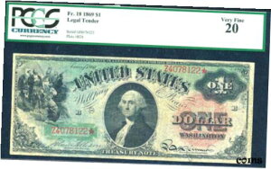 1869 年 $1 法定通貨 - フランス 18 財務省紙幣 - PCGS 20 非常に上質1869 $1 LEGAL TENDER-FR 18 TREASURY NOTE-PCGS 20 VERY FINE