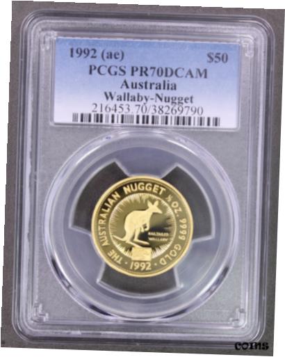  アンティークコイン コイン 金貨 銀貨  1992(ae) $50 Australia Wallaby-Nugget,PCGS PR70DCAM Proof Coin,Rare/Very Low Pop