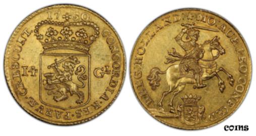 ڶ/ʼݾڽա ƥ Ų NETHERLANDS. Holland. 1750 AV 14 Gulden. PCGS AU58 KM 97. [̵] #oot-wr-8392-748