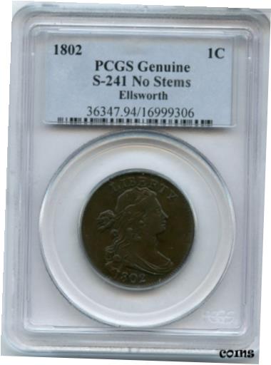 ڶ/ʼݾڽա ƥ 1802 Draped Bust Large Cent PCGS Genuine S-241 No Stems US Copper Coin - JJ520 [̵] #cct-wr-8433-1093