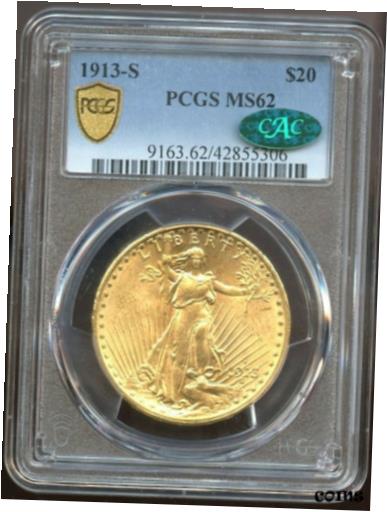 【極美品/品質保証書付】 アンティークコイン 金貨 1913 S $20 Saint Gaudens Gold Double Eagle MS 62 CAC PCGS, RARE Low Mintage! [送料無料] #got-wr-8433-422