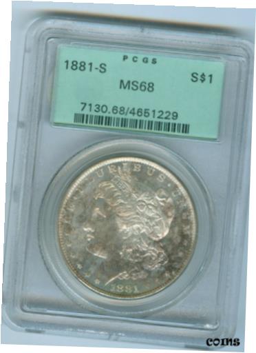 【極美品/品質保証書付】 アンティークコイン 硬貨 1881-S PCGS MS-68 MORGAN DOLLAR--OLD GREEN LABEL [送料無料] #oot-wr-8433-59