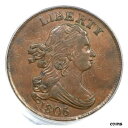【極美品/品質保証書付】 アンティークコイン 硬貨 1806 C-2 R-4 PCGS AU 55 CAC Small 6, Stems Draped Bust Half Cent Coin 1/2c [送料無料] #oct-wr-8434-1816