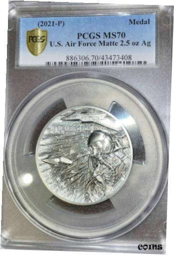 yɔi/iۏ؏tz AeB[NRC RC   [] 2021-P U.S. Air Force 2.5oz .999 Silver Medal PCGS MS70 - Gold-shield, TruView