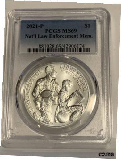  アンティークコイン コイン 金貨 銀貨  2021-P UNC $1 National Law Enforcement Museum Silver Dollar PCGS MS69