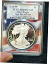 2020 W PCGS シルバー イーグル PR69DCAM 発行初日アメリカ国旗の背景2020 W PCGS Silver Eagle PR69DCAM First Issue American Flag Background