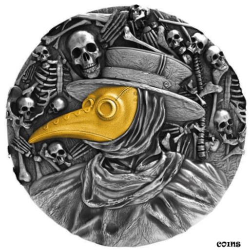 【極美品/品質保証書付】 アンティークコイン コイン 金貨 銀貨 送料無料 Mask of Plague Doctor 2 oz Antique finish Silver Coin 5 Niue 2019