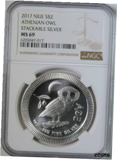  アンティークコイン コイン 金貨 銀貨  2017 Niue Athenian Owl $2 Silver 1oz Stackable Coin NGC Graded MS69