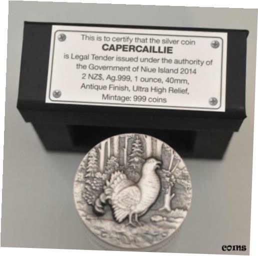  アンティークコイン コイン 金貨 銀貨  Capercaillie 2014 Niue .999 Fine Silver Antique Finish, Ultra High Relief