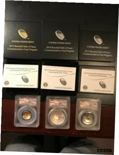 【極美品/品質保証書付】 アンティークコイン コイン 金貨 銀貨 [送料無料] 2014 3 Coin Baseball Hall of Fame Comm GOLD Silver Set PCGS MS70 First Strike