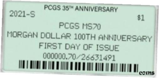 【極美品/品質保証書付】 アンティークコイン コイン 金貨 銀貨 [送料無料] Morgan 2021 Silver Dollar S MS70 PCGS First Day Issue SF Green 35th PRESALE