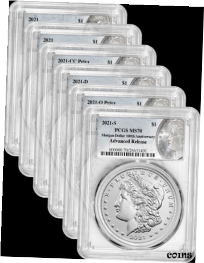 【極美品/品質保証書付】 アンティークコイン 硬貨 2021 Morgan and Peace Dollar 100th Anniv 6 Coin Set PCGS MS70 Advanced Release [送料無料] #oct-wr-8720-74