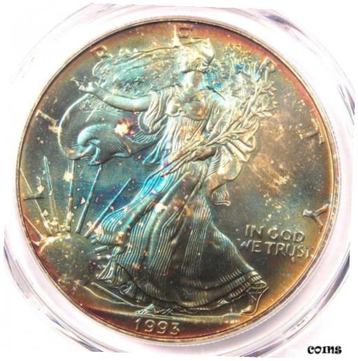 yɔi/iۏ؏tz AeB[NRC RC   [] 1993 Toned American Silver Eagle Dollar $1 ASE - PCGS MS67 - Rainbow Toning Coin