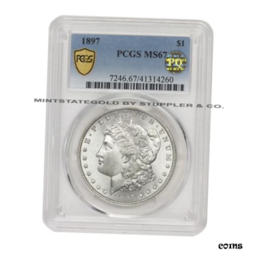 【極美品/品質保証書付】 アンティークコイン 銀貨 1897 $1 Silver Morgan Dollar PCGS MS67 PQ Approved Blast White gem graded coin [送料無料] #sct-wr-8721-244