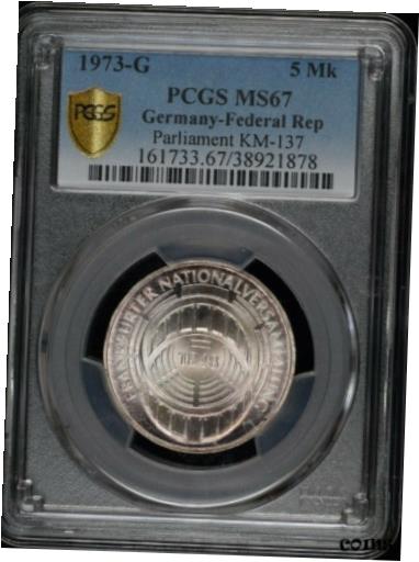  アンティークコイン コイン 金貨 銀貨  1973-G Germany 5 Mark - Frankfurter Nationalversammlung - PCGS MS67