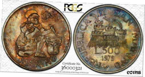 ڶ/ʼݾڽա ƥ    [̵] 1975 SAN MARINO 500 LIRE SILVER PCGS MS67 TONED ONLY 18 GRADED HIGHER