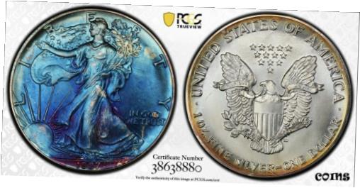  アンティークコイン コイン 金貨 銀貨  1987 Silver Eagle PCGS MS67 Electric Blue. Unbelievable Color!